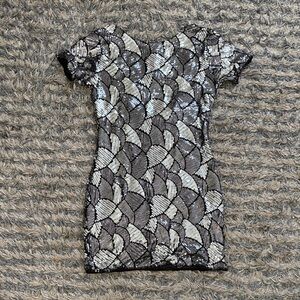 Silver and Black Sequin Open-Back Dress, Size S/M